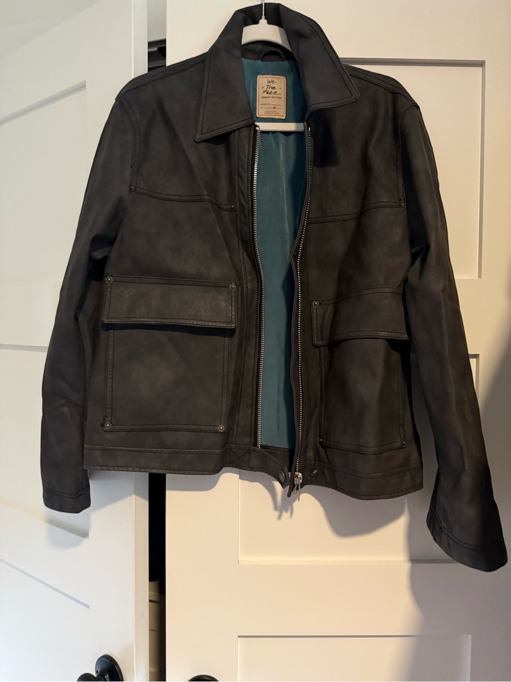 We The Free Black Bomber Jacket with Teal Lining